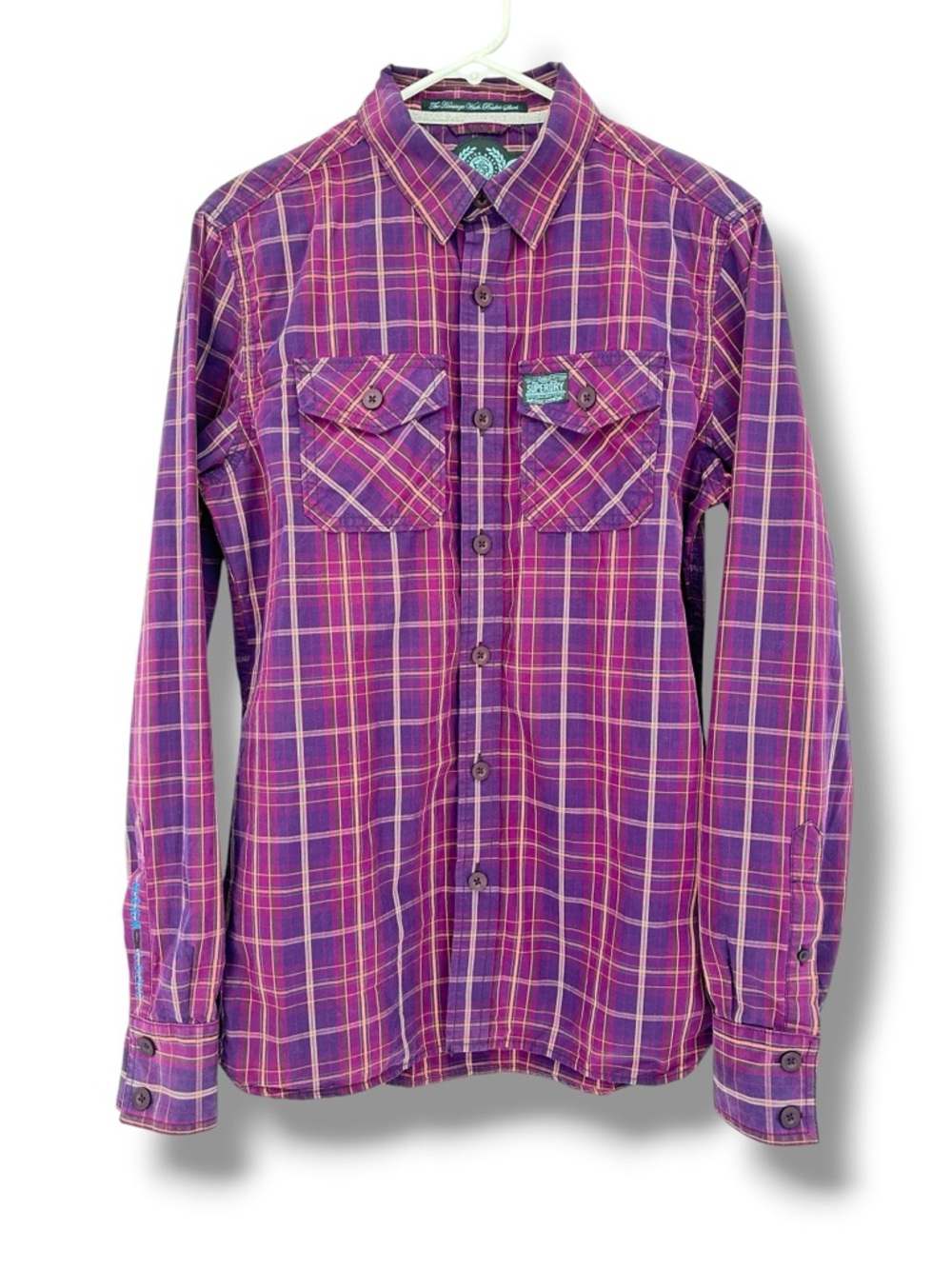 Superdry‎ Heritage Wash Basket Shirt M Purple Plaid Cotton Streetwear Skater Y2K